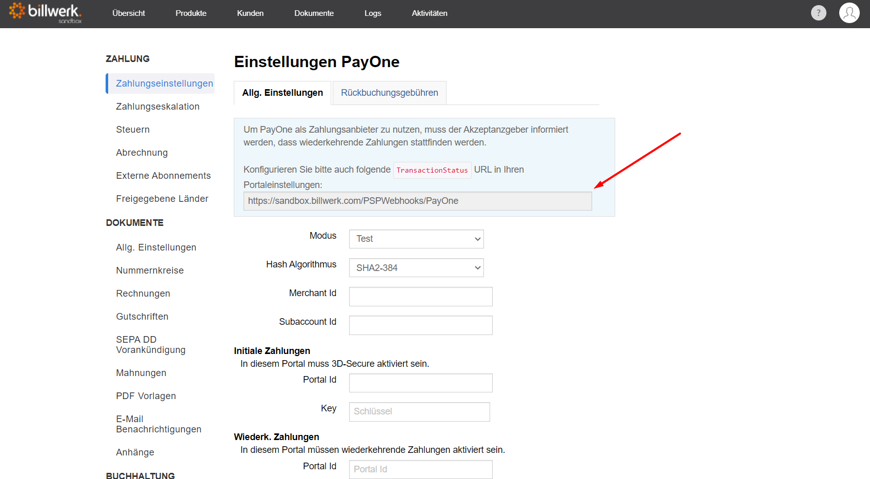 Payone Einstellungen