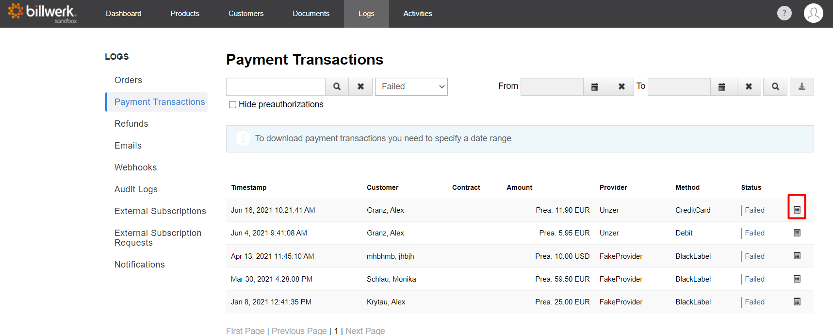 Payment Transactions